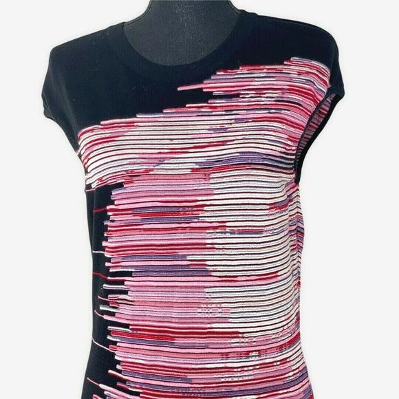 Escada Black Knit Fantasy Multi Color Stripe Bodycon Dress Sz Medium - Picture 3 of 7
